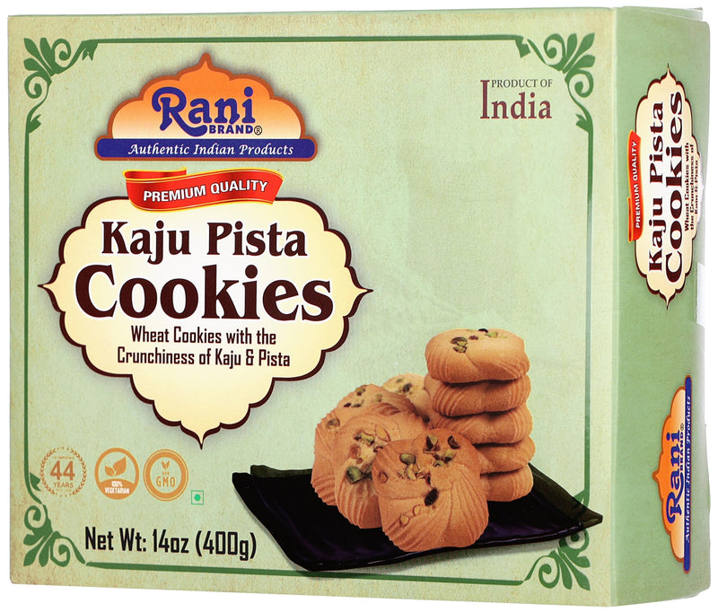 Rani Kaju Pista Cookies (Wheat Cookies with Crunchiness of Kaju & Pista) 14oz (400g) Pack of 3+1 FREE, Premium Quality Indian Cookies ~ Vegan | Non-GMO | Indian Origin