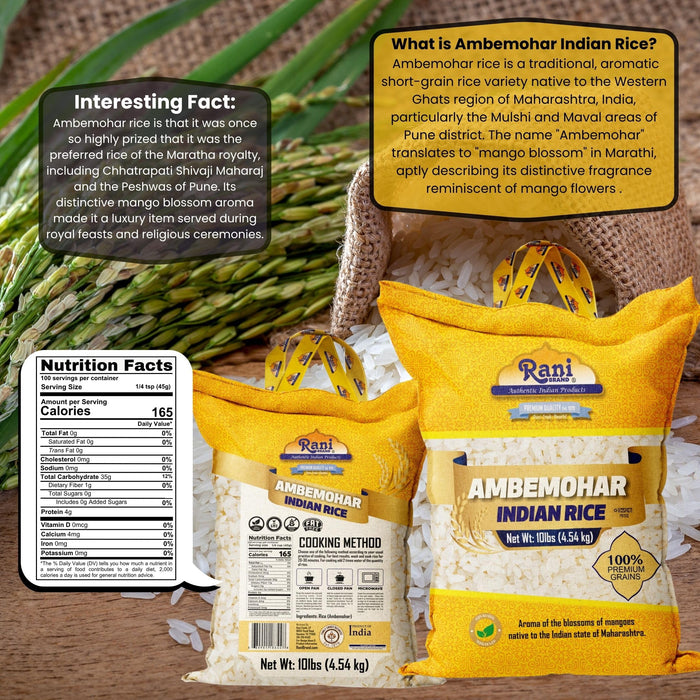 Rani Ambemohar Indian Rice 160oz (10lbs) 4.54kg Cloth Bag ~ All Natural | Gluten Friendly | Vegan | Kosher | Export Quality | Indian Origin