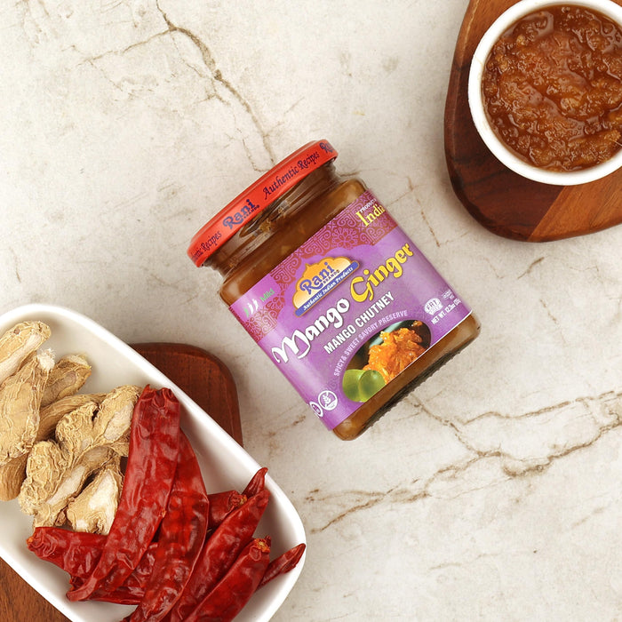 Rani Mango & Ginger Chutney (Indian Preserve) 10.5oz (300g) Glass Jar, Ready to eat, Vegan ~ Gluten Free Ingredients, All Natural, NON-GMO