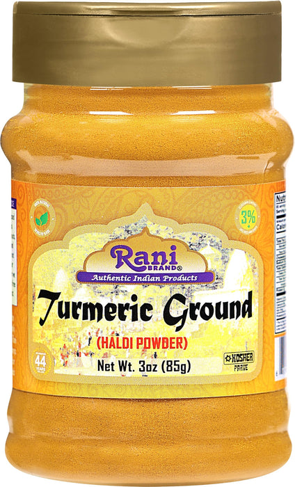 Rani Turmeric (Haldi) Root Powder Spice, (High Curcumin Content) 3oz (85g) PET Jar ~ All Natural | 100% Pure, Salt Free | Vegan | Gluten Friendly | NON-GMO | Kosher | Indian Origin