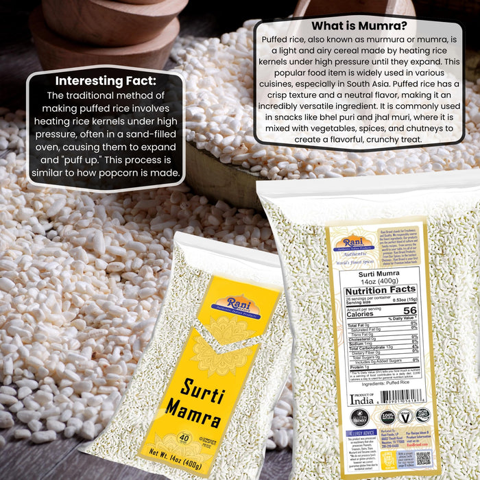 Rani Surti (Surati) (Puffed Rice) 14oz (400g) ~ All Natural | No Color | Gluten Friendly | Vegan | NON-GMO | Kosher | No Salt or fillers | Indian Origin