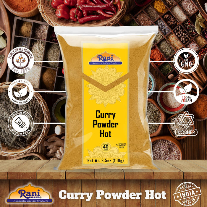 Rani Curry Powder Hot Natural 11-Spice Blend 100g (3.5oz) ~ Salt Free | Vegan | Gluten Friendly | NON-GMO | Kosher