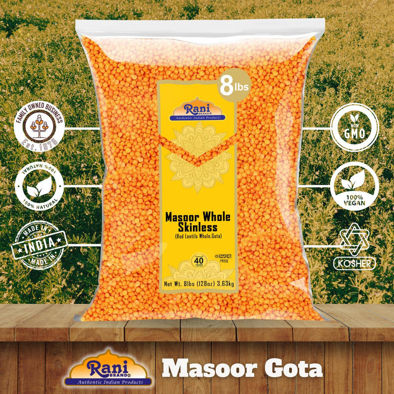 Rani Masoor Gota (Football) Indian Red Lentils Skinless 128oz (8lbs) 3.63kg Bulk ~ All Natural | Gluten Friendly | NON-GMO | Kosher | Vegan | Product of USA