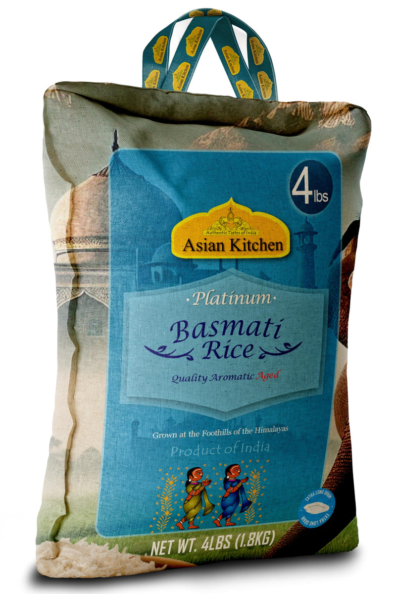 Asian Kitchen Platinum White Basmati Rice Extra Long Aged 4lbs (1.81kg) ~ All Natural | Gluten Friendly | Vegan | Indian Origin | Export Quality