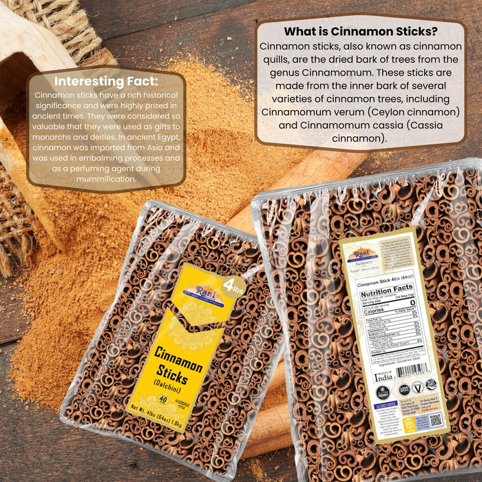 Rani Cinnamon Sticks 64oz (4lbs) 1.81kg ~ 350-400 Sticks 3 Inches in Length Cassia Round ~ All Natural | Vegan | No Color | Gluten Friendly | NON-GMO | Kosher