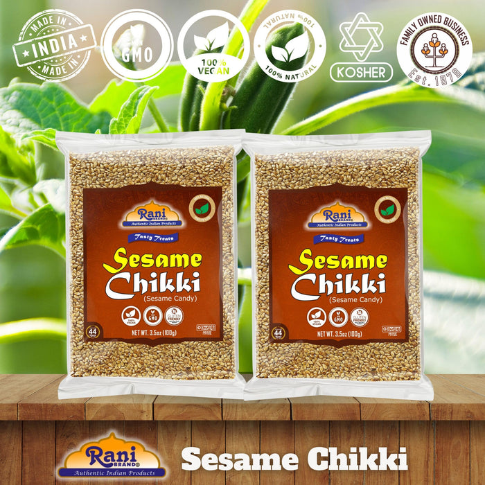 Rani Sesame Chikki (Brittle Candy) 3.5oz (100g) x Pack of 2 ~ All Natural | Vegan | Kosher | No colors | Gluten Friendly | Indian Origin