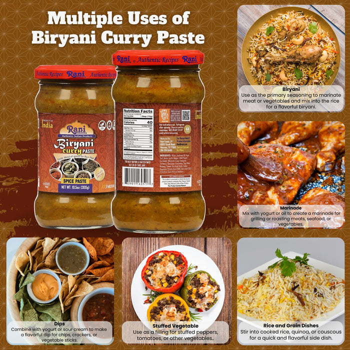 Rani Biryani Masala Curry Paste (Cooking Spice Paste for Indian Rice Dishes, Pullao/Pilau) 10.5oz (300g) Glass Jar ~ All Natural | Vegan | No Colors | Gluten Free | NON-GMO | Kosher | Indian Origin