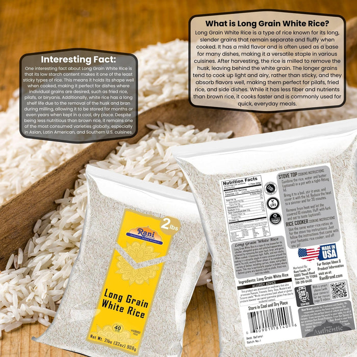 Rani Long Grain White Rice 32oz (2lbs) 908g  ~ All Natural | Gluten Friendly | Vegan | Non-GMO | Kosher | Product of USA