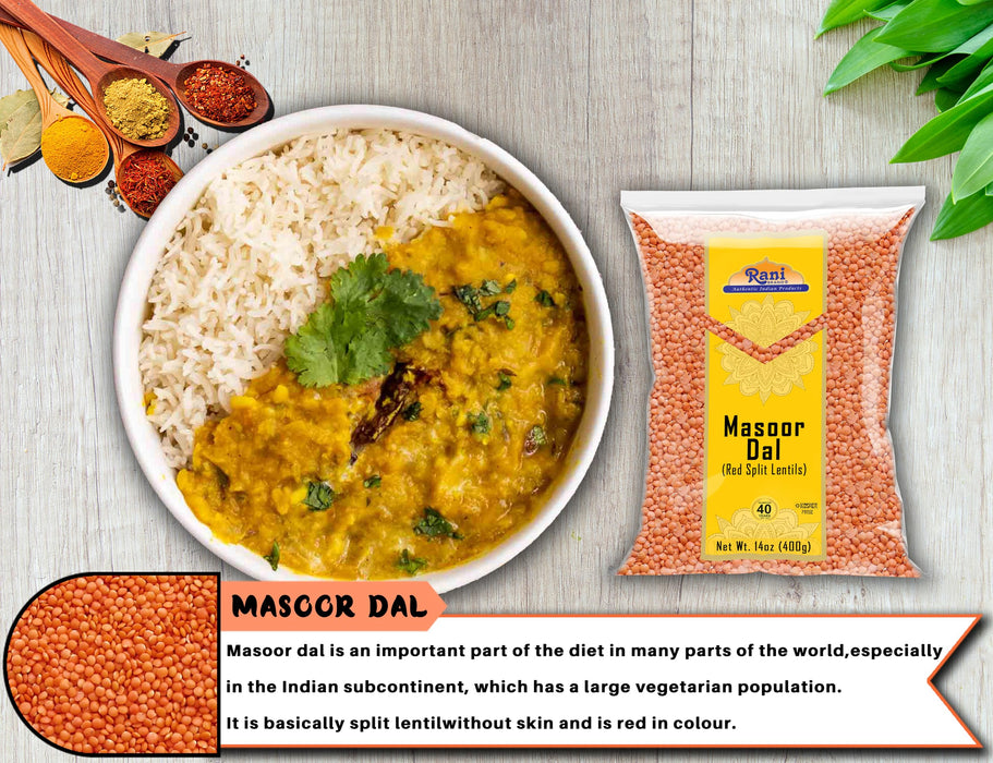 Rani Masoor Dal (Indian Red Lentils) Split Gram 14oz (400g) ~ All Natural | Gluten Friendly | NON-GMO | Kosher | Vegan | Indian Origin