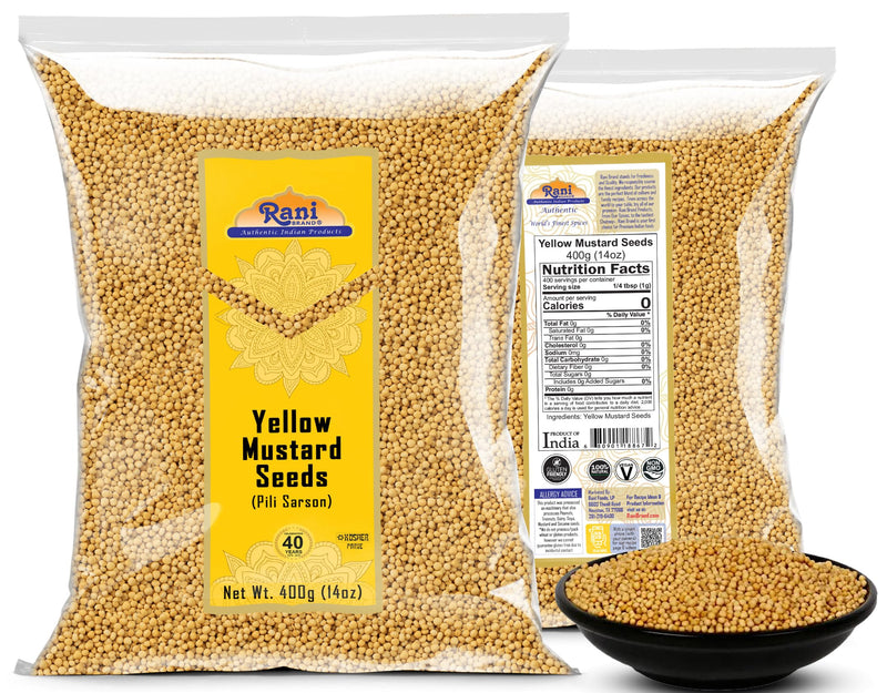 Rani Yellow Mustard Seeds Whole Spice 14oz (400g) ~ Ideal for Pickling, Dressing and Making Ground Mustard for Cooking, All Natural | Vegan | Gluten Friendly | NON-GMO | Kosher | Indian Origin