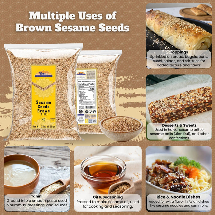Rani Sesame Seeds Whole Raw (Till) Brown 28oz (800gm) ~ All Natural | Gluten Friendly | NON-GMO | Kosher | Vegan | Indian Origin