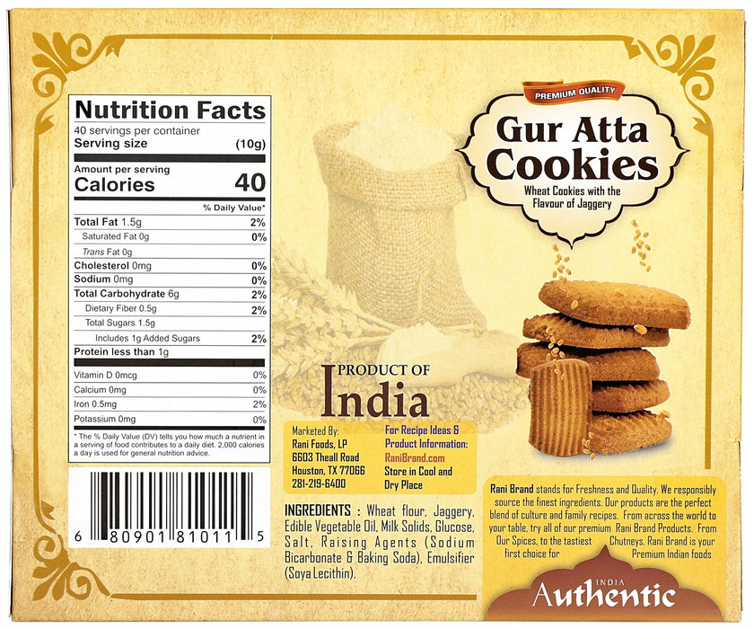 Rani Gur Atta Cookies (Wheat Cookies with the Flavor of Jaggery) 14oz (400g) Premium Quality Indian Cookies ~ All Natural | Vegan | Non-GMO | Indian Origin