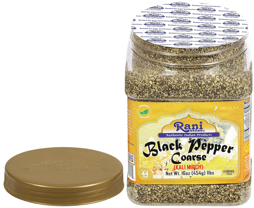 Rani Black Pepper Coarse Ground 28 Mesh (Table Grind), 16oz (1lb) 454g PET Jar ~ All Natural | Vegan | Gluten Friendly | NON-GMO | Kosher