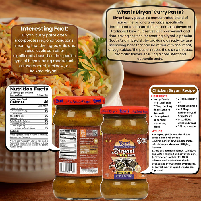 Rani Biryani Masala Curry Paste (Cooking Spice Paste for Indian Rice Dishes, Pullao/Pilau) 10.5oz (300g) Glass Jar ~ All Natural | Vegan | No Colors | Gluten Free | NON-GMO | Kosher | Indian Origin