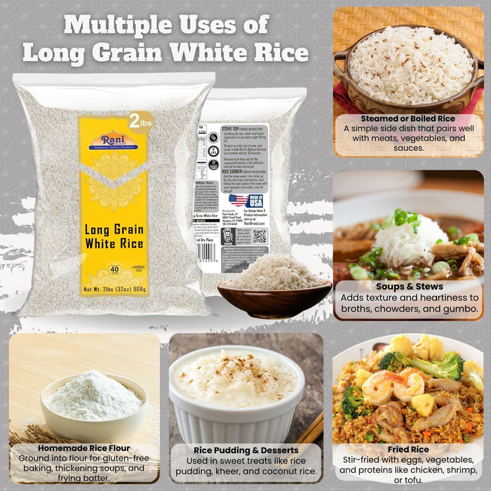 Rani Long Grain White Rice 32oz (2lbs) 908g  ~ All Natural | Gluten Friendly | Vegan | Non-GMO | Kosher | Product of USA