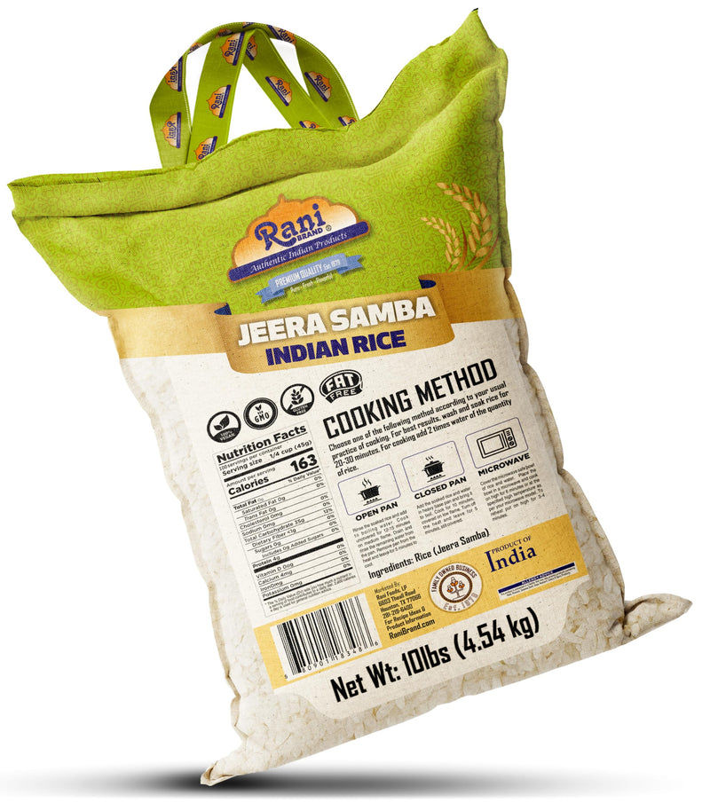 Rani Jeera Samba Indian Rice 160oz (10lbs) 4.54kg Cloth Bag ~ All Natural | Gluten Friendly | Vegan | Kosher | Export Quality | Indian Origin