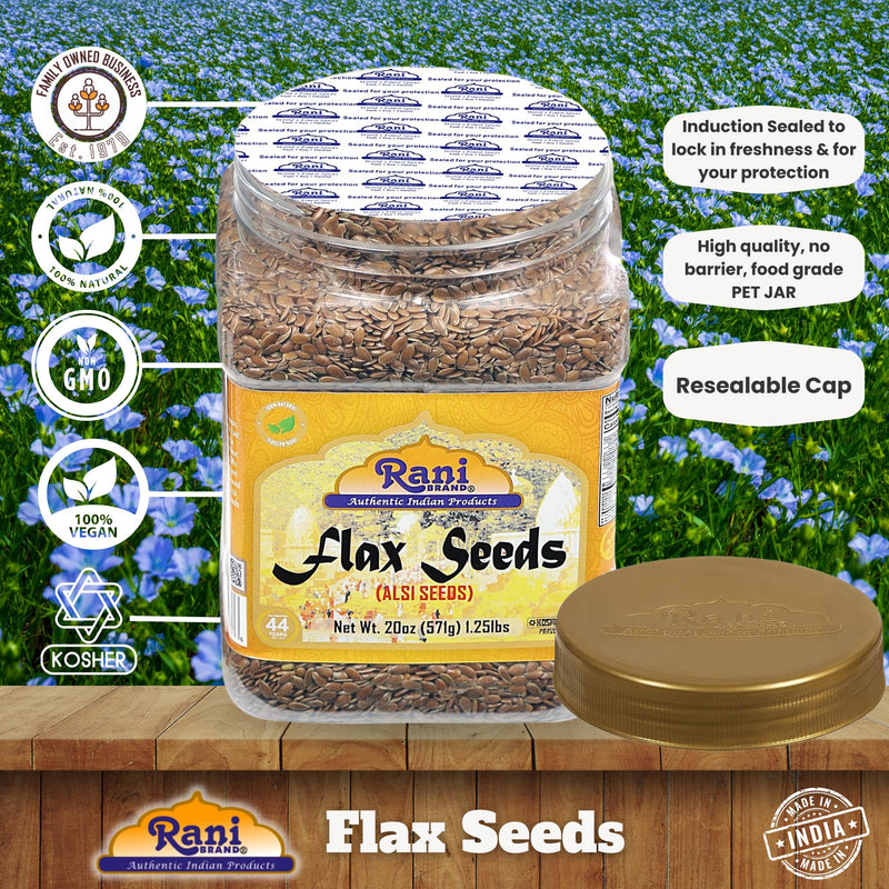 Rani Flax Seeds Whole Raw (Alsi, Linum usitatissimum) 20oz (1.25lbs) 567g PET Jar ~ All Natural | Gluten Friendly | Non-GMO | Vegan | Indian Origin