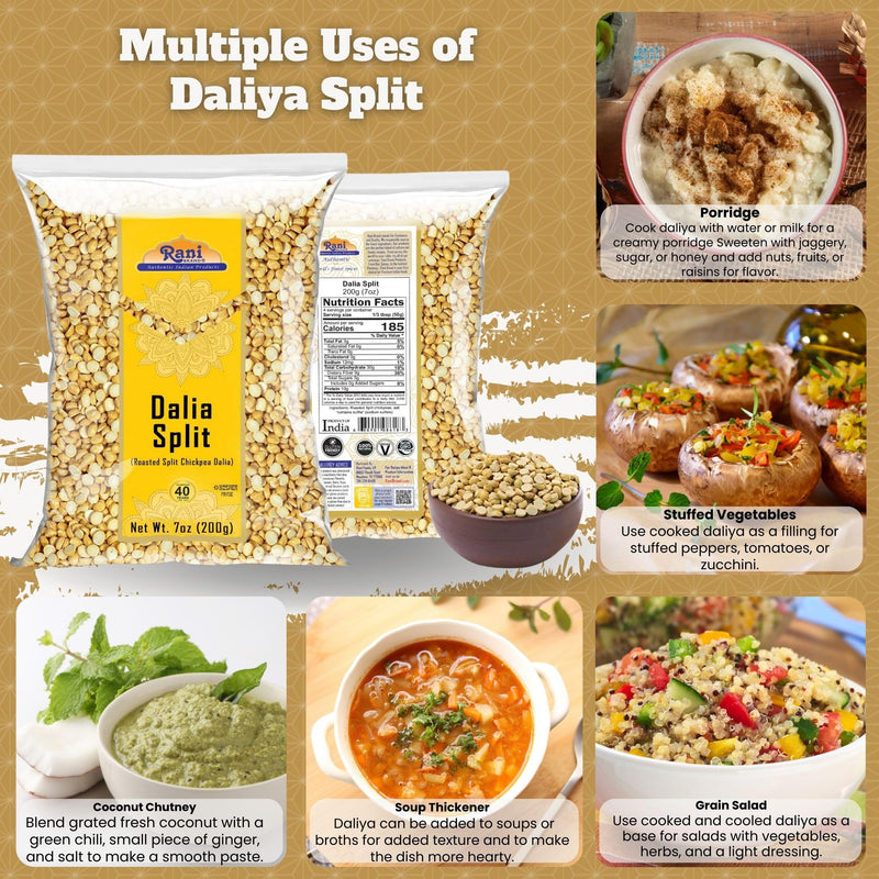 Rani Daliya Split (Roasted Split Chickpeas Dalia) 7oz (200g) ~ All Natural | Vegan | Kosher | Indian Origin