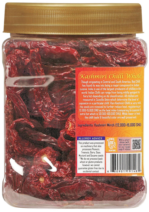 Rani Kashmiri Chilli Whole Stemless (Deggi Mirch) 5oz (141g) PET Jar ~ Natural | Salt-Free | Vegan | Gluten Friendly | Kosher | NON-GMO