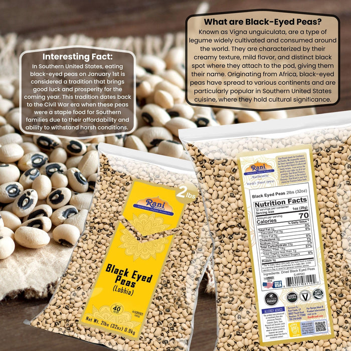 Rani Black Eyed Peas, Dried (Lobhia) 32oz (2lbs) 907g ~ All Natural | Vegan | Kosher | Gluten Friendly | Product of USA