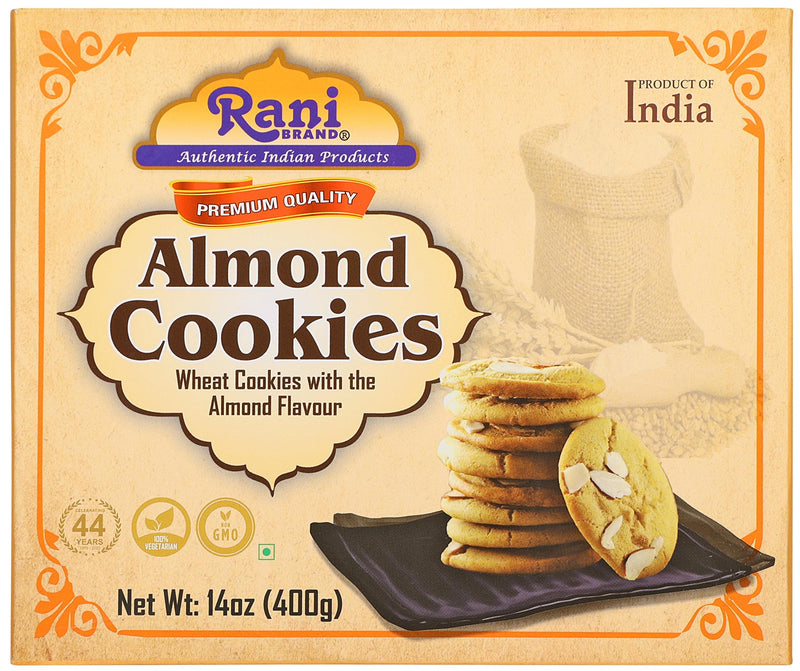 Rani Almond Cookies (Wheat Cookies with Almond Flavor) 14oz (400g) Pack of 3+1 FREE, Premium Quality Indian Cookies ~ Vegan | Non-GMO | Indian Origin