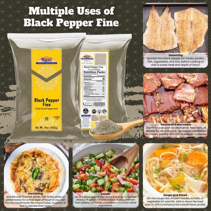 Rani Black Pepper Fine Powder 80 Mesh 14oz (400g) ~ All Natural | Vegan | Gluten Friendly | NON-GMO | Kosher | Product of Vietnam