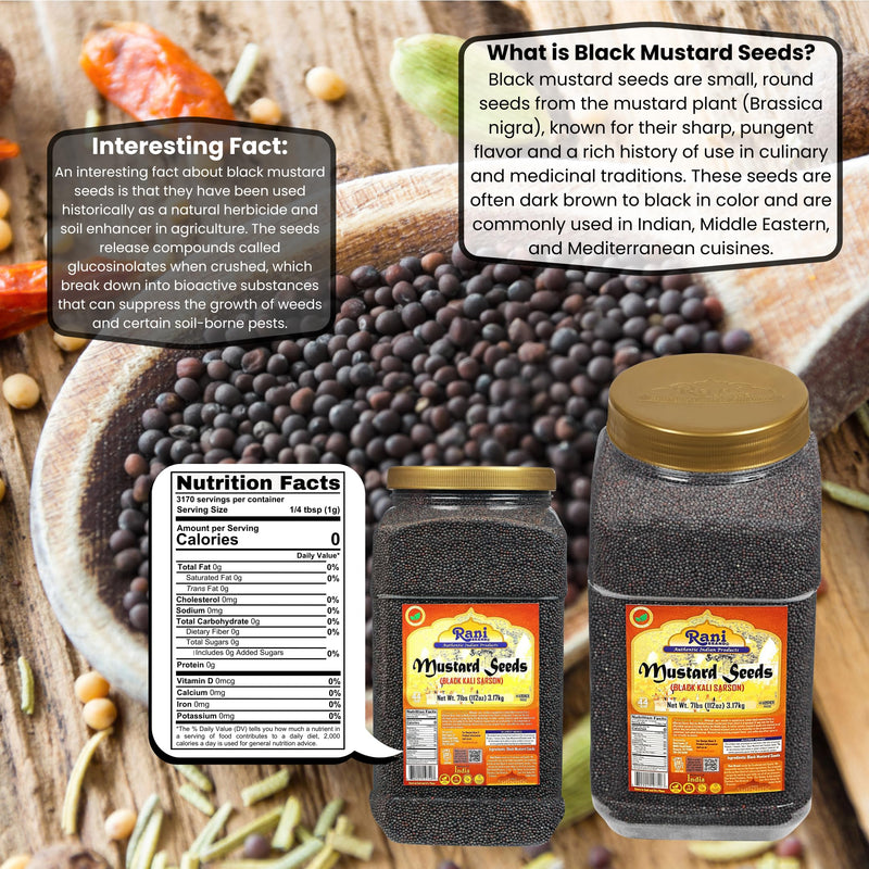 Rani Black Mustard Seeds Whole Spice (Kali Rai) 112oz (7lbs) 3.18kg Bulk PET Jar ~ All Natural | Gluten Friendly | NON-GMO | Vegan | Kosher | Indian Origin