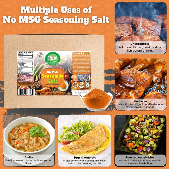 Rani No MSG Seasoning Salt (All Purpose Seasonign Salt) 400oz (25lbs) 11.36kg Bulk Box ~ All Natural | Gluten Friendly | NON-GMO | Kosher | Vegan | Product of USA