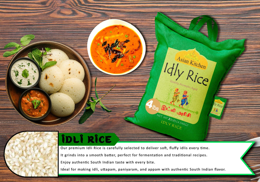 Asian Kitchen Idly (Idli) Rice 4-Pound Bag, 4lbs (1.81kg) Short Grain Rice ~ All Natural | Gluten Friendly | Vegan | Indian Origin | Export Quality