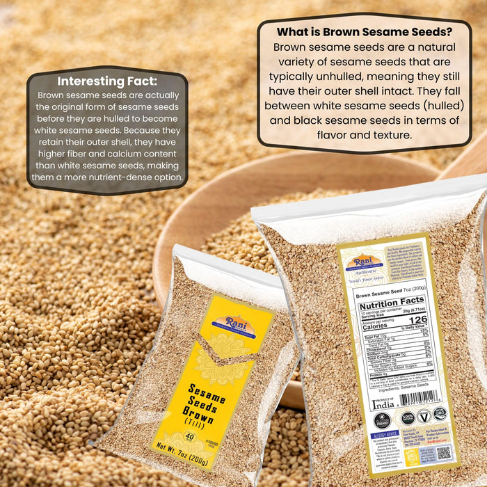 Rani Sesame Seeds Whole Brown, Raw (Till) 7oz (200gm) ~ All Natural | Gluten Friendly | NON-GMO | Kosher | Vegan | Indian Origin
