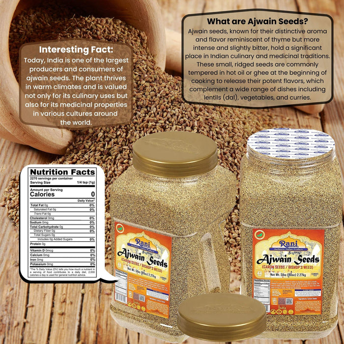 Rani Ajwain Seeds (Carom Bishops Weed) Spice Whole 80oz (5lbs) 2.27kg Bulk PET Jar ~ All Natural | Vegan | Gluten Friendly | NON-GMO | Kosher | Indian Origin