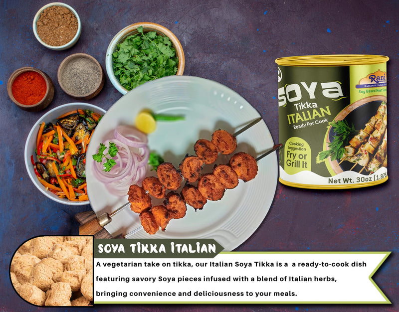 Rani Soya Tikka Italian 30oz (1.875lbs) 850g, Pack of 6, Ready for Cook ~ Easy Open Lid | All Natural | Vegan | No Colors | NON-GMO | Kosher | Indian Origin | Soy Based Meat Substitute
