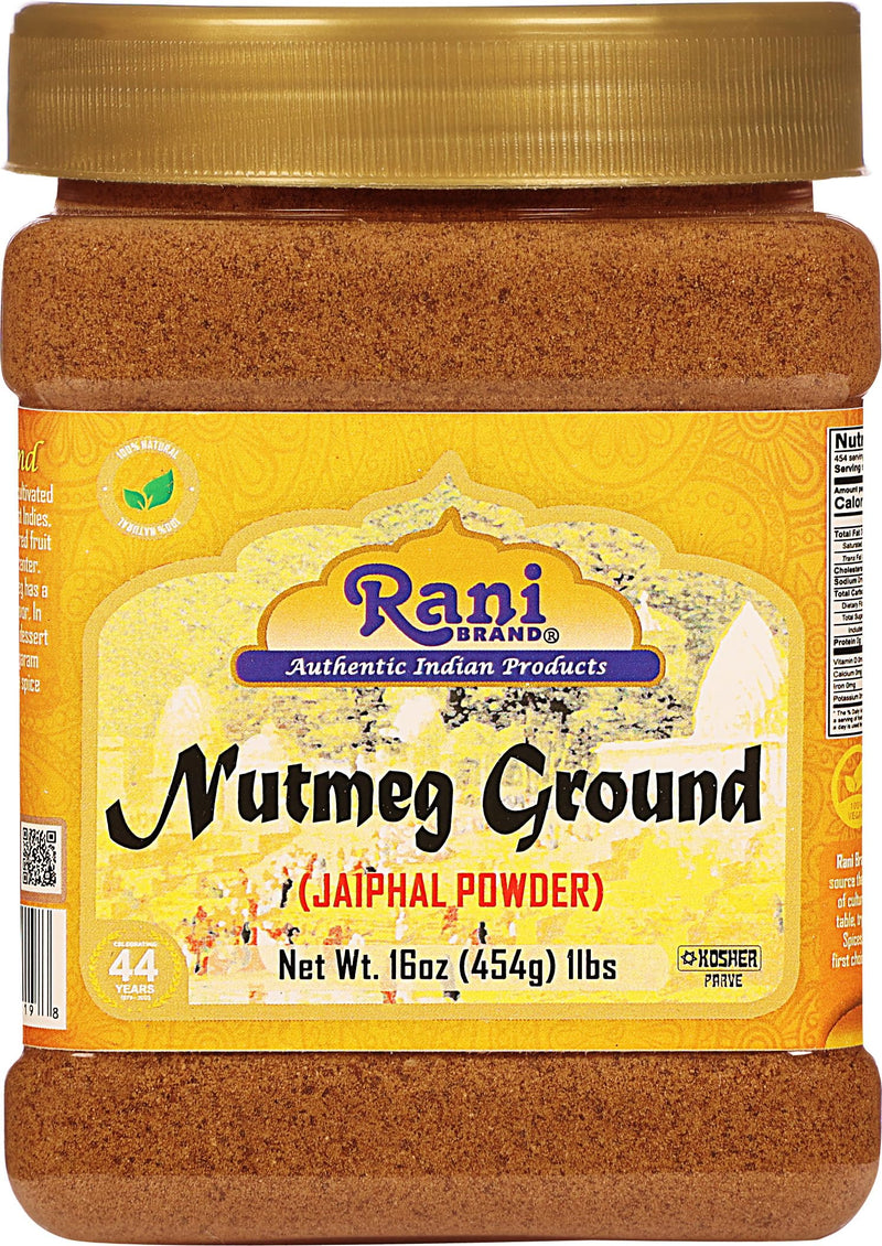 Rani Nutmeg (Jaiphul) Ground Powder Spice 16oz (1lb) 454g PET Jar ~ Perfect for Baking, Cooking, Smothies, Lattes & Dessert, All Natural | Vegan | Gluten Friendly | NON-GMO | Kosher | Indian Origin