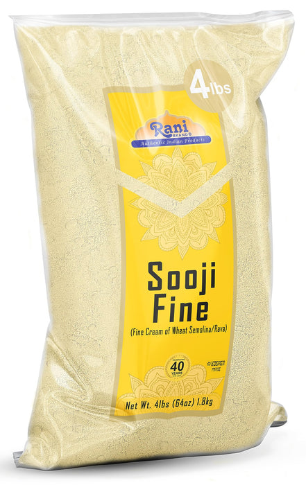 Rani Sooji Fine (Farina, Suji, Rava, Wheat) Flour, 64oz (4lbs) 1.81kg ~ All Natural | Vegan | NON-GMO | Kosher | Indian Origin