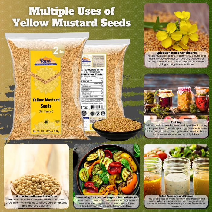 Rani Yellow Mustard Seeds Whole Spice 32oz (2lbs) 908g ~ Ideal for Pickling, Dressing and Making Ground Mustard for Cooking, All Natural | Vegan | Gluten Friendly | NON-GMO | Kosher | Indian Origin