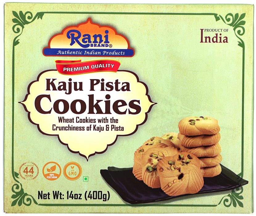 Rani Kaju Pista Cookies (Wheat Cookies with Crunchiness of Kaju & Pista) 14oz (400g) Pack of 3+1 FREE, Premium Quality Indian Cookies ~ Vegan | Non-GMO | Indian Origin