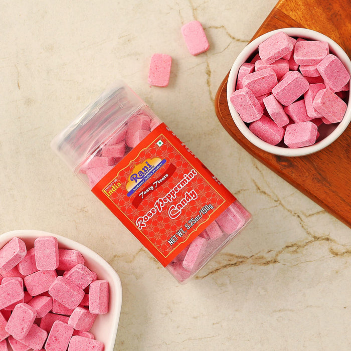 Rani Rose Peppermint Candy 5.25oz (150g) Vacuum Sealed, Easy Open Top, Resealable Container ~ Indian Tasty Treats | Vegan | Gluten Friendly | NON-GMO | Indian Origin