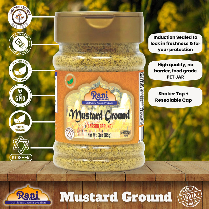 Rani Mustard Seeds Ground, Powder Spice (Rai Sarson) 3oz (85g) PET Jar ~ All Natural | Gluten Friendly | NON-GMO | Kosher | Vegan | Indian Origin