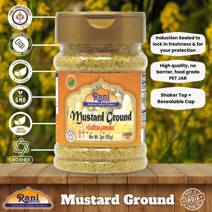 Rani Mustard Seeds Ground, Powder Spice (Rai Sarson) 3oz (85g) PET Jar ~ All Natural | Gluten Friendly | NON-GMO | Kosher | Vegan | Indian Origin