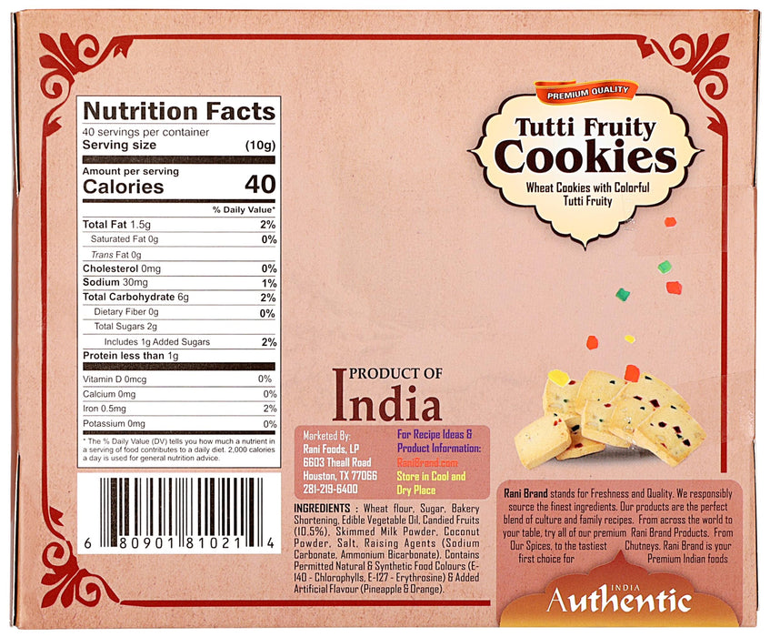 Rani Tutti Fruity Cookies (Wheat Cookies with Colorful Tutti Fruity) 14oz (400g) Premium Quality Indian Cookies ~ All Natural | Vegan | Non-GMO | Indian Origin