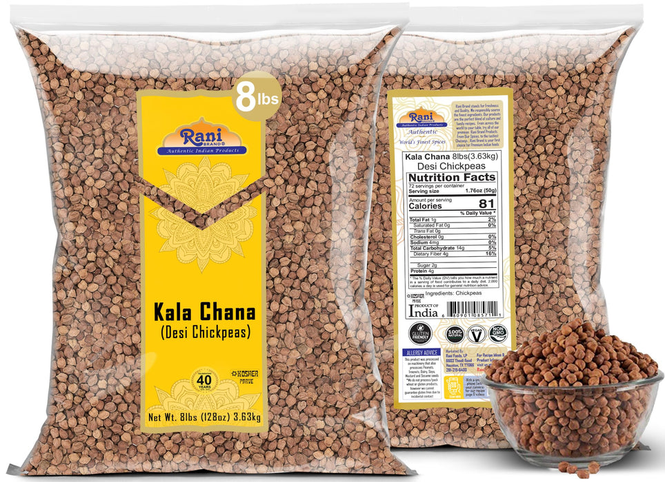 Rani Kala Chana (Desi Chickpeas Chana with skin) 128oz (8lbs) 3.63kg Bulk ~ All Natural | Gluten Friendly | NON-GMO | Vegan | Kosher | Indian Origin