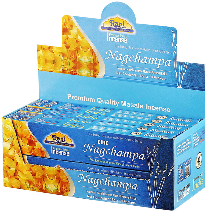 Rani Epic Nagchampa Incense (Premium Masala Incense Made of Natural Herbs) 15g x 10 Packets ~ Total of 100 Incense sticks | For Puja Purposes | Indian Origin