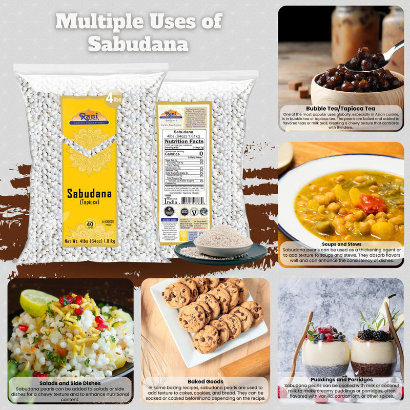 Rani Sabudana (Tapioca / Sago) Pearls, 64oz (4lbs) 1.81kg Bulk ~ All Natural | Vegan | No Colors | NON-GMO | Kosher | Indian Origin