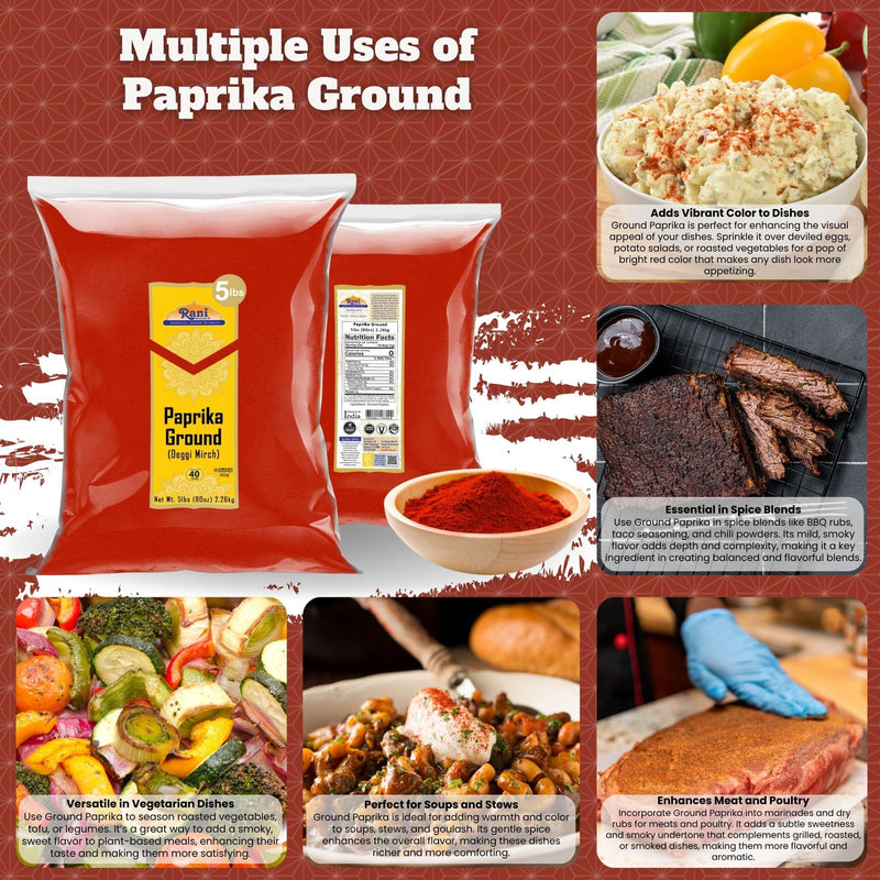 Rani Paprika (Deggi Mirch, Low Heat) Spice Powder, Ground 80oz (5lbs) 2.27kg Bulk ~ All Natural, Salt-Free | Vegan | No Colors | Gluten Friendly | NON-GMO | Kosher | Indian Origin