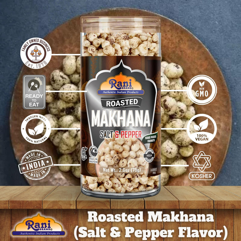 Roasted Makhana, Salt & Pepper Flavor - 2.6oz (75g)  - Rani Brand Authentic Indian Products