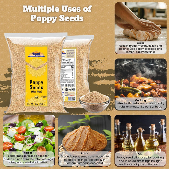 Rani White Poppy Seeds Whole (Khus Khus) Indian Spice 7oz (200g) ~ All Natural | Vegan | Gluten Friendly | NON-GMO | Kosher | Indian Origin