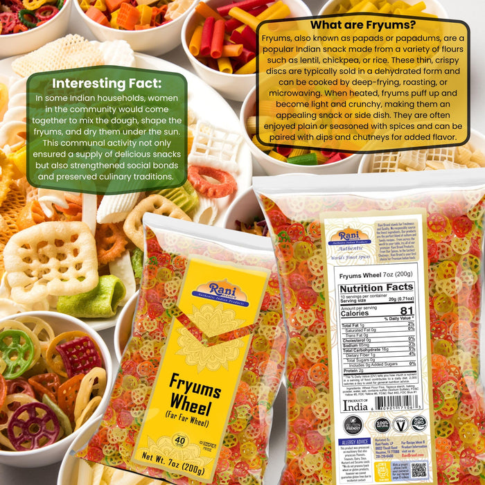 Rani Far Far/Fryums (Wheat & Tapioca Pellet) Wheel Shape 7oz (200g) ~ Vegan, Kosher, Uncooked, Used to Make Papad, Bhungra/Chip Snack