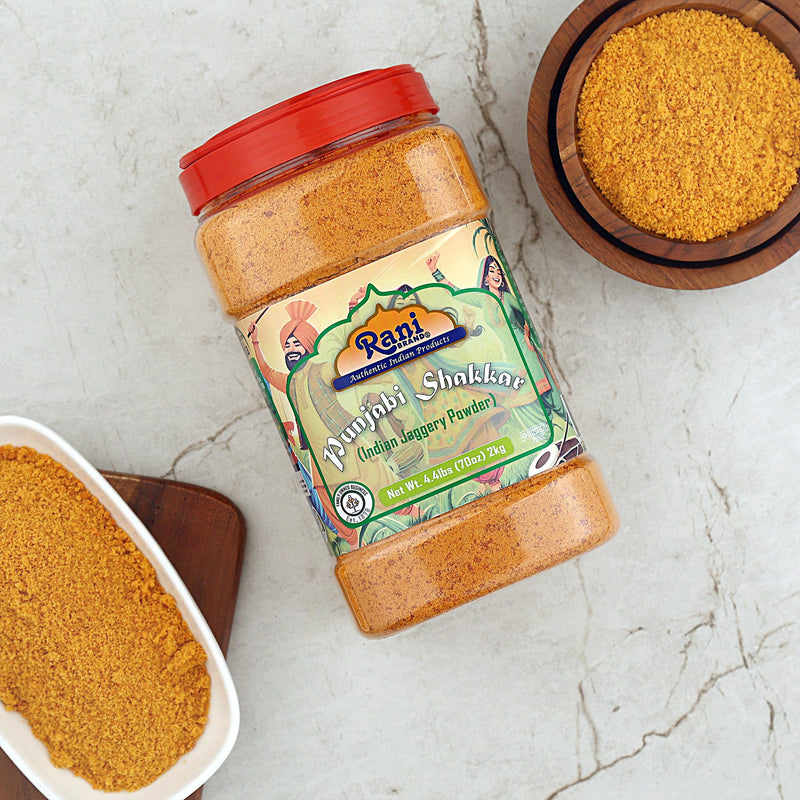 Rani Punjabi Shakkar (Gur Jaggery Powder) Indian Unrefined Raw Cane Sugar 70oz (4.4lbs) 2kg PET Jar ~ Gluten Friendly | Vegan | NON-GMO | Kosher | No Salt or fillers | Indian Product