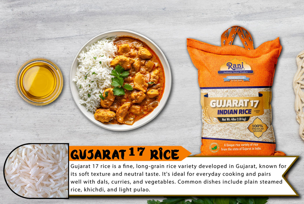 Rani Gujarat 17 Indian Rice 64oz (4lbs) 1.81kg Cloth Bag ~ All Natural | Gluten Friendly | Vegan | Kosher | Export Quality | Indian Origin