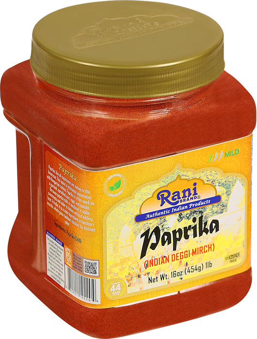 Rani Paprika (Deggi Mirch, Low Heat) Spice Powder, Ground 16oz (1lb) 454g PET Jar ~ All Natural, Salt-Free | Vegan | No Colors | Gluten Friendly | NON-GMO | Kosher | Indian Origin